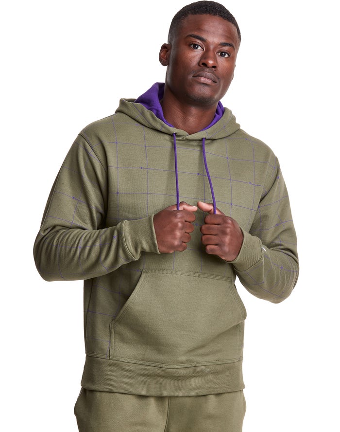 Champion Powerblend All Over Logo Hoodie Heren - Olijfgroen - Belgie 2695BQUSZ